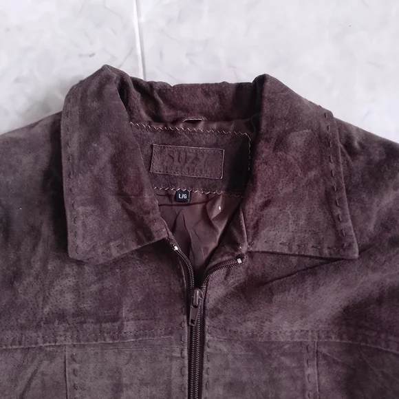 Suzy Shier Suede Zip Front Women's Jacket - Brown - Picture 8 of 10